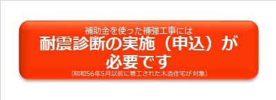 補助金を使った補強工事には、耐震診断の実施（申込）が必要です。